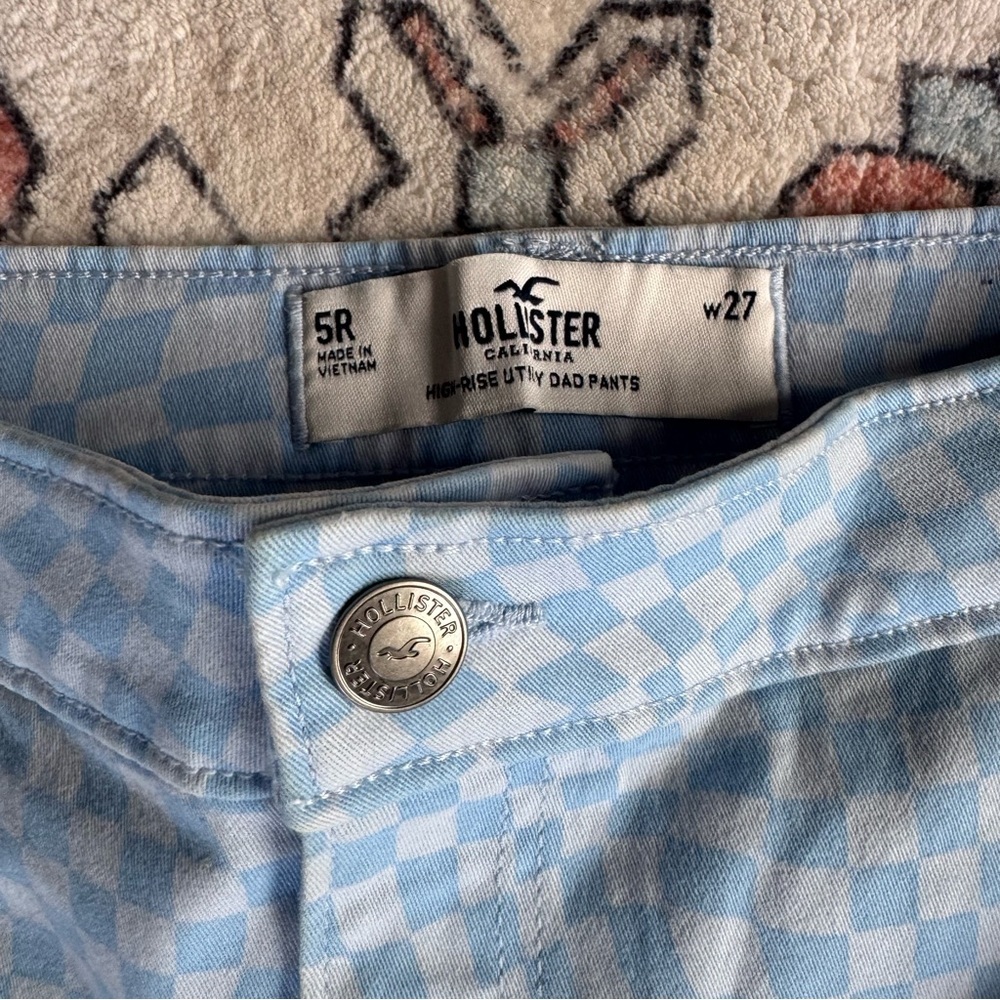 Hollister Light Blue Checkerboard High-Rise Utility Dad Pants - size 27 - Picture 3 of 5